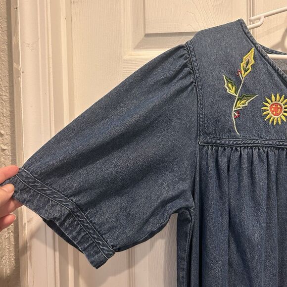 National Vintage Floral Mumu House Dress Embroidered Short Womens 1X‎ Cotton - Picture 2 of 8